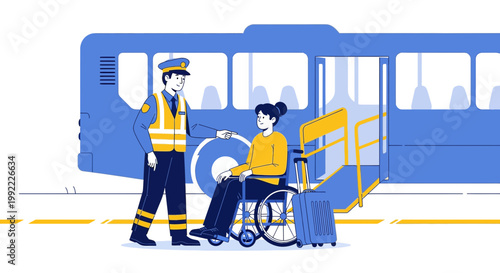 Wheelchair User Receives Assistance Boarding Accessible Bus with Lift