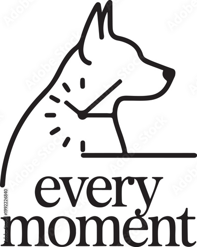 Dog head silhouette with clock face and text time