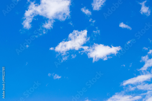 Beautiful blue sky with white fluffy clouds, natural daytime image, cloudscape with copy space. Scenic beauty of nature of Leh, Ladakh, India. Ladakh is known for clear atmosphere, bright environment.