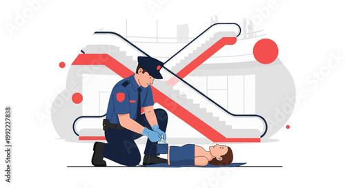 Security Guard Performs CPR on Unconscious Person Near Escalators in Mall