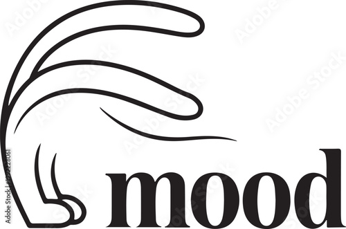 Minimalist black line art of a hand and the word mood