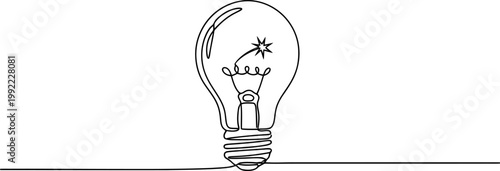 Continuous line drawing Creative light bulb, idea icon, inspiration symbol, vector illustration
