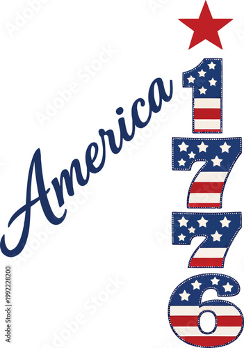 America 1776 Patriotic Script Typography USA Flag Stars Stripes Red Star T-Shirt Design – Independence Day Vector Illustration