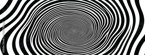 Hypnotic Black and White Optical Illusion Spiral Abstract Vortex Background Vector with Wavy Circular Lines for Psychedelic Graphic Design and Minimalist Visual Arts Projects