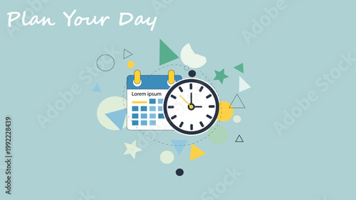 Time Management Concept Background – Clock Calendar Productivity Flat Illustration