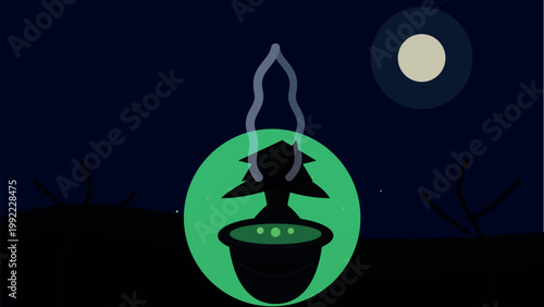 Mystical witch brewing potion under the moonlight Vector