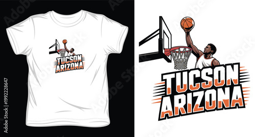 Tucson Arizona basketball t-shirt design with player dunking through the hoop.