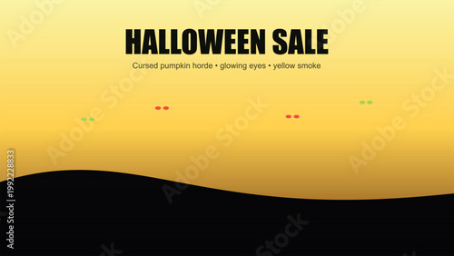 Spooky halloween sale with cursed pumpkin horde and glowing eyes Vector