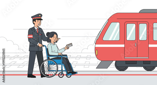 Train Station Assistance: Staff Helps Woman in Wheelchair Board Train