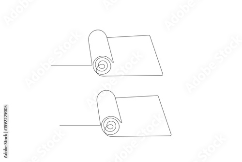 Yoga mat in a continuous one-line art style for fitness and wellness design
