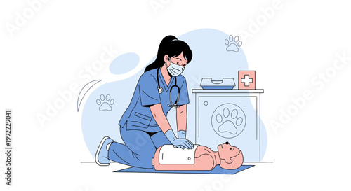 Veterinarian Performing CPR on Dog, Animal Emergency Care and Training