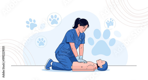 Veterinarian Performing CPR on Dummy Dog, Animal Rescue Training