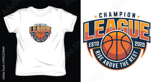 Champion league basketball sports emblem design for tshirt print.