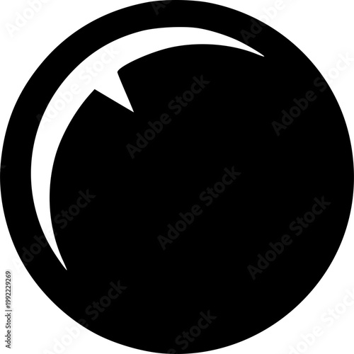 Black Circle with White Accent: A minimalist graphic featuring a bold black circle, bisected by a sharp, white crescent-like accent, creating a striking visual contrast and symbol of balance.