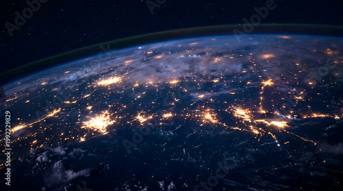 Earth from Space at Night with Glowing City Lights