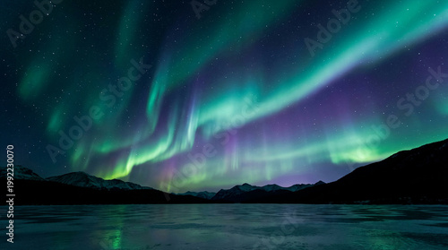 Beautiful Green and Purple Aurora Borealis Northern Lights