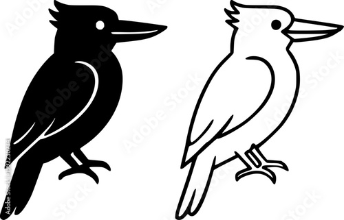 Kookaburra bird silhouette and outline icon set featuring native Australian kingfisher species in high quality vector art isolated on transparent background for wildlife and design resources.