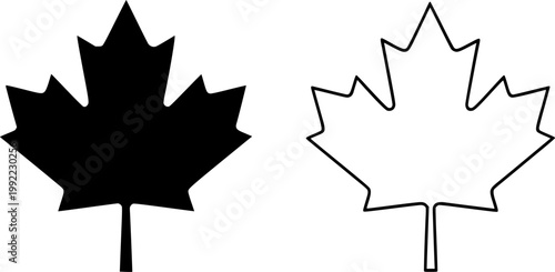 Canadian maple leaf symbol silhouette and outline vector icon isolated on transparent background representing national identity and autumn nature for design and educational projects.
