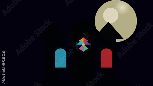 Charming houses under a glowing moon with colorful window Vector