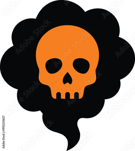 Orange skull with smoke coming out of it on white background