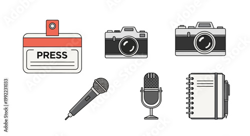 Journalism Press Media Icons Set.