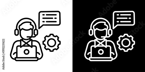 Remote Support Icon Of Line Black And White Style Vector Illustrationn