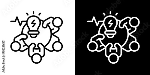 Brainstorming Session Icon Of Line Black And White Style Vector Illustrationn