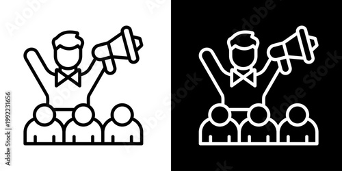 Team Leadership Icon Of Line Black And White Style Vector Illustrationn