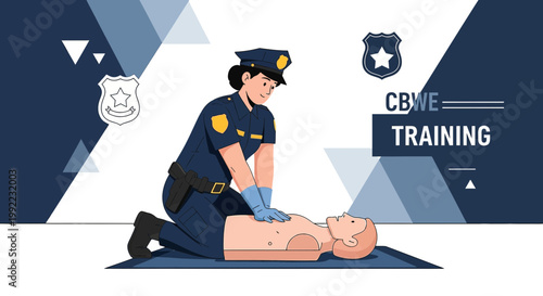 Police Officer Performing CPR Training on Mannequin, CBWE Training