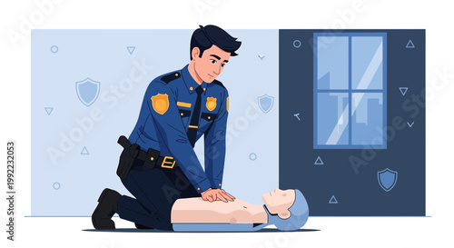 Police Officer Performs CPR on Mannequin, Demonstrating Emergency Medical Skills