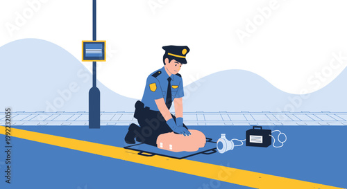 Police Officer Performs CPR on Person on Train Platform, Emergency Response