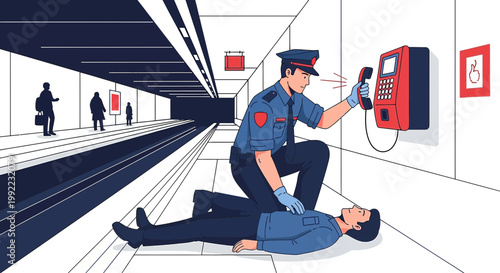 Police officer performs CPR on unconscious man at subway station, calling for help