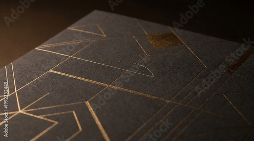 Dark Grey Paper Texture with Gold Foil Geometric Lines