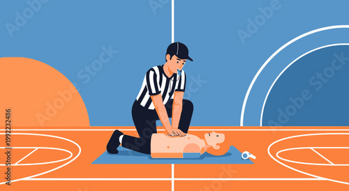 Referee Performs CPR on Basketball Court, Emergency Response Training