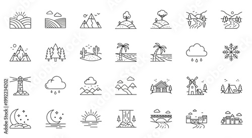 Weather forecast icons on white background.