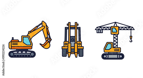 Heavy construction machines on display.