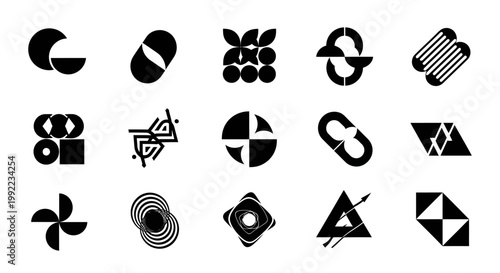 Black and white geometric shapes icons.
