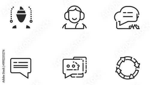 Support Icon Set: A comprehensive collection of support-related icons, each representing a facet of communication, assistance, and guidance.