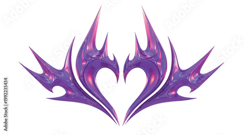 Abstract 3d purple metallic heart shape with sharp spikes