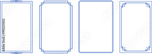 Blue collection art deco floral frames romantic whimsical decoration set simply minimalist Thin borders lines design for luxury cards wedding invite brochure cover interior design pastoral themes Art