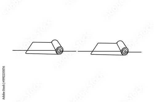 Yoga mat in a continuous one-line art style for fitness and wellness design
