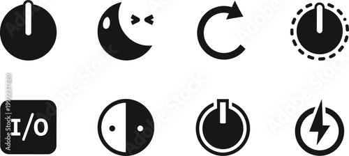 Essential black vector icon set mouse moon power input output more modern graphic elements