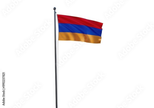 Armenia flag waving on a flagpole, isolated on white background