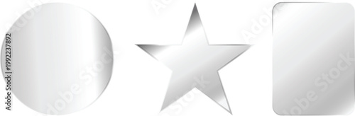 Glassmorphism shapes set with frosted glass circle star and rounded rectangle isolated on transparent background