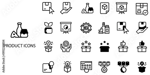 Product simple New concept 24 Black and White color icons set .Vector illustration.