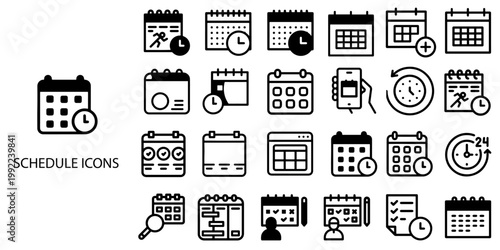 Schedule simple New concept 24 Black and White color icons set .Vector illustration.