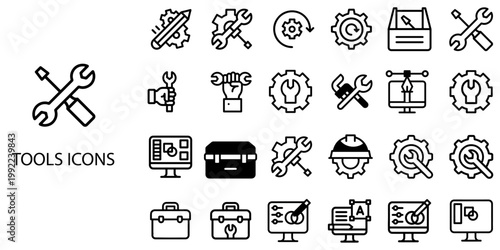 Tools simple New concept 24 Black and White color icons set .Vector illustration.