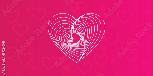 Romantic pink abstract heart background with layered white line art and glowing gradient, modern Valentine’s Day love and wedding design for greeting card or banner