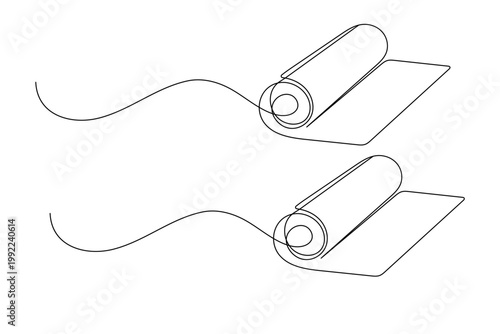 Yoga mat in a continuous one-line art style for fitness and wellness design
