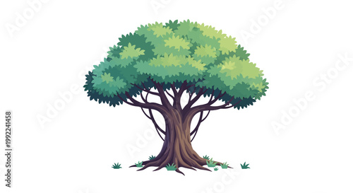 Tree with green leaves and trunk.